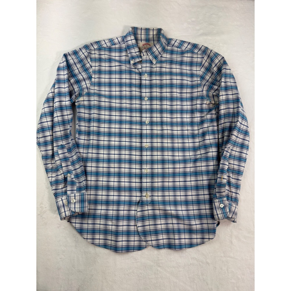 Brooks Brothers Mens X-Slim Fit Supima Cotton Plaid Button Down Shirt Blue Med
